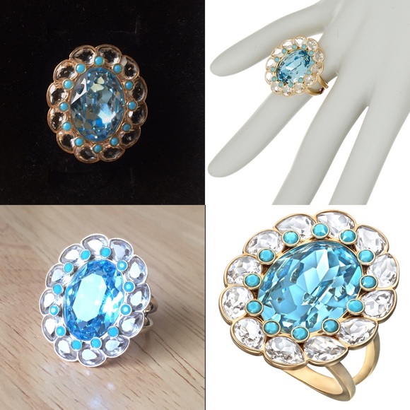 Swarovski Azore Blue White Crystal Ring - Picture 1 of 8